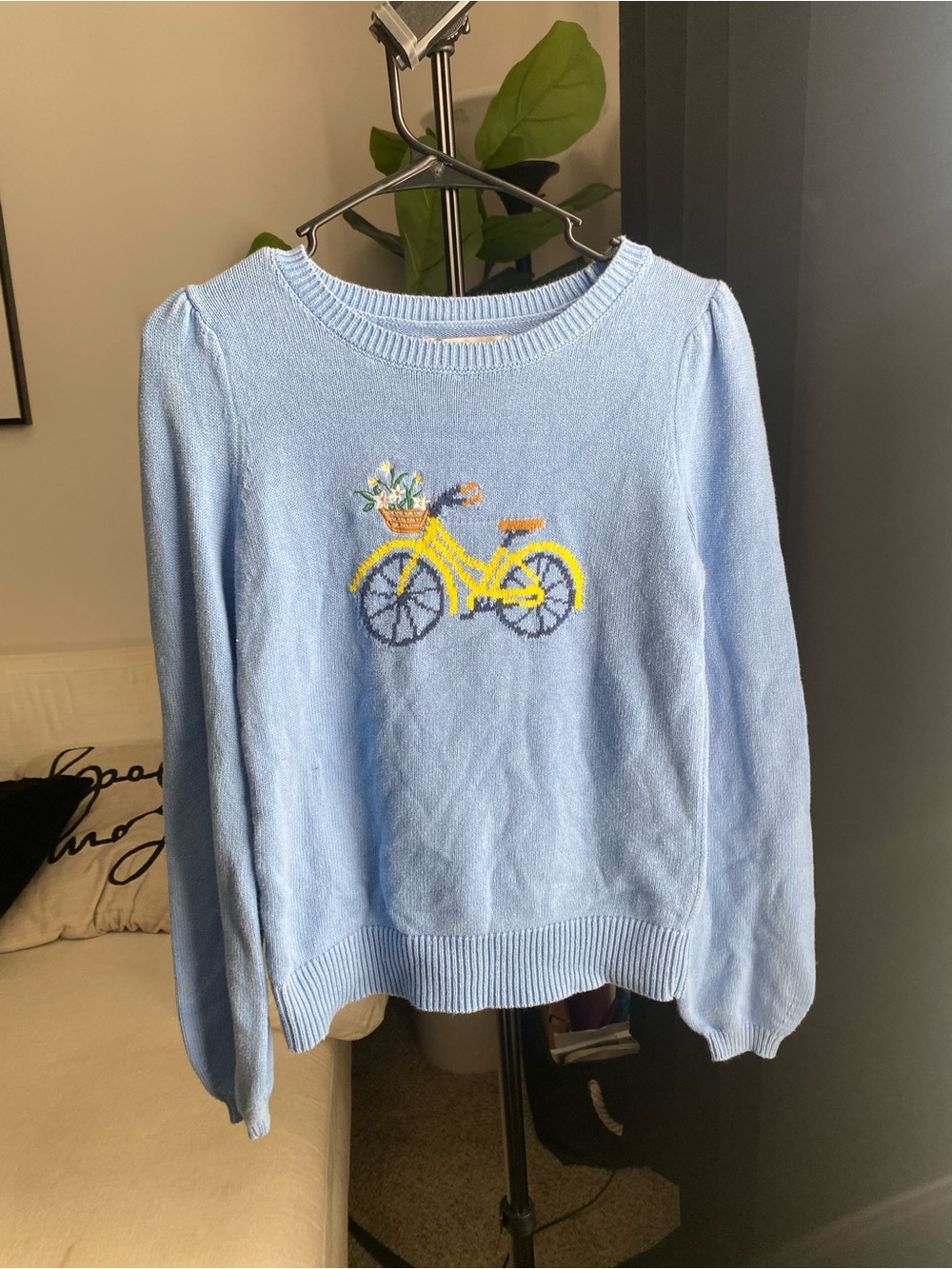 LOFT Light Blue Bicycle Embroidered Sweater